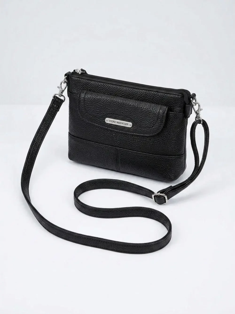Bounded Leather Pebbled Crossbody Shoulder Bag Stone Mountain Black Adj Strap